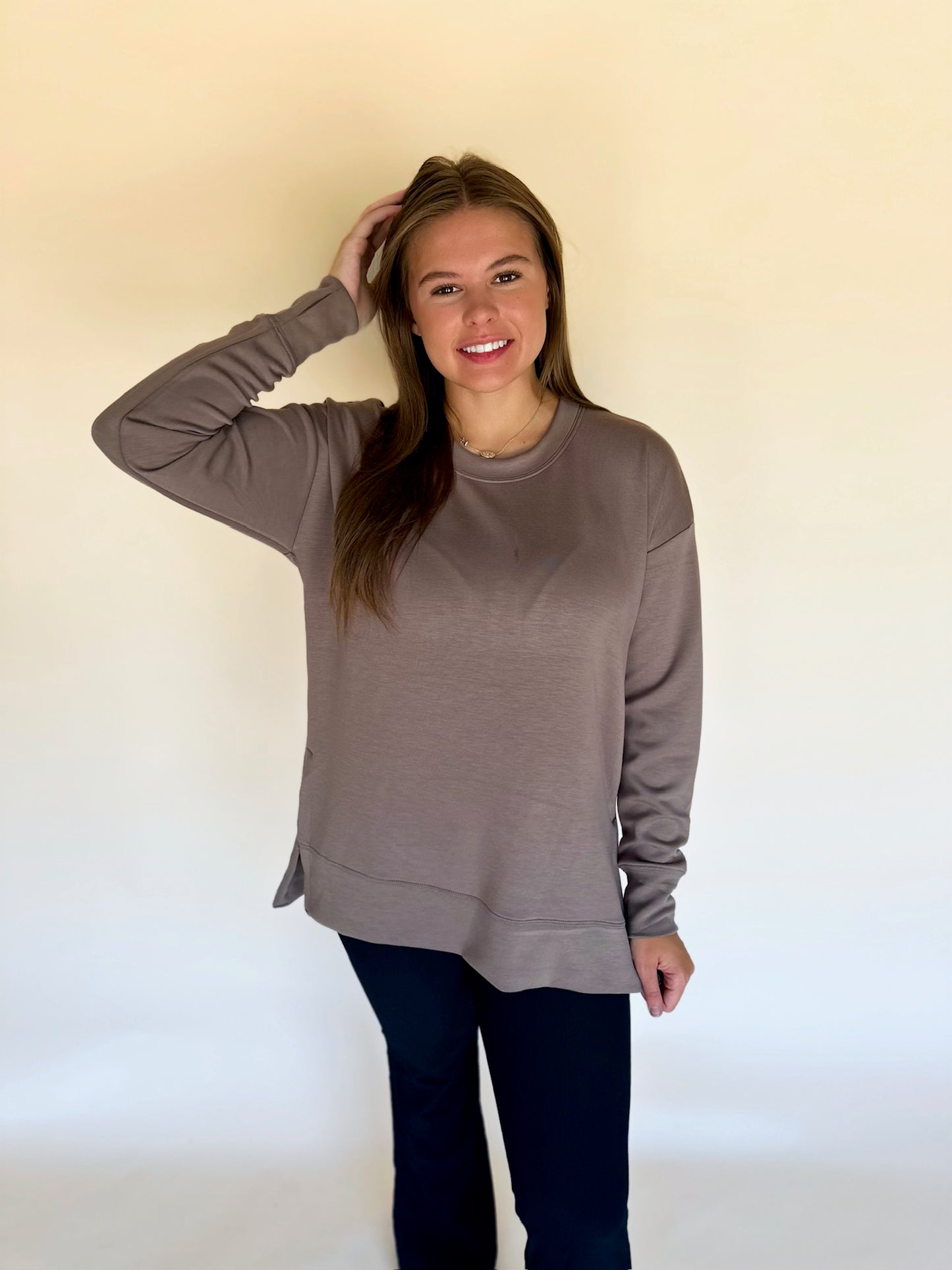 Modal Spandex High Low Crew Neck