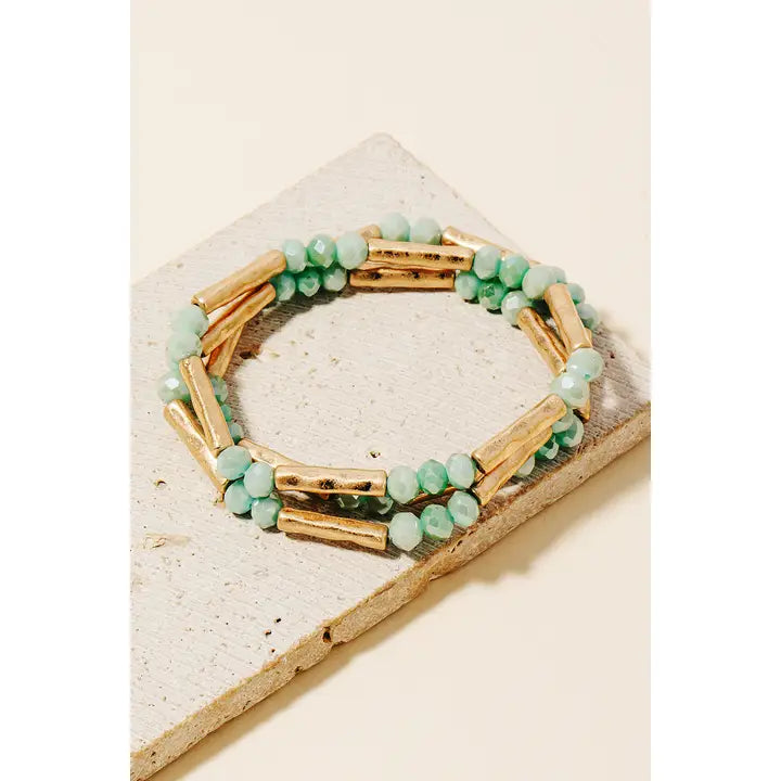 Glass And Metallic Tube Beaded Bracelet Set