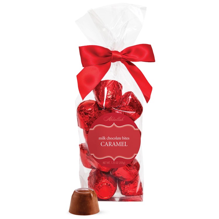 7.25oz Holiday Milk Choc. Caramel Bites Red Foil