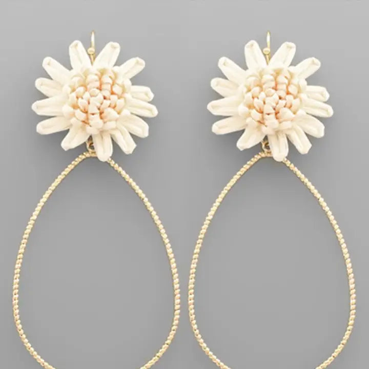 Raffia Flower Teardrop Earring