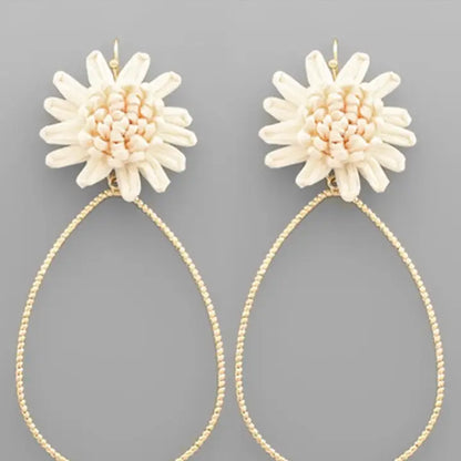 Raffia Flower Teardrop Earring