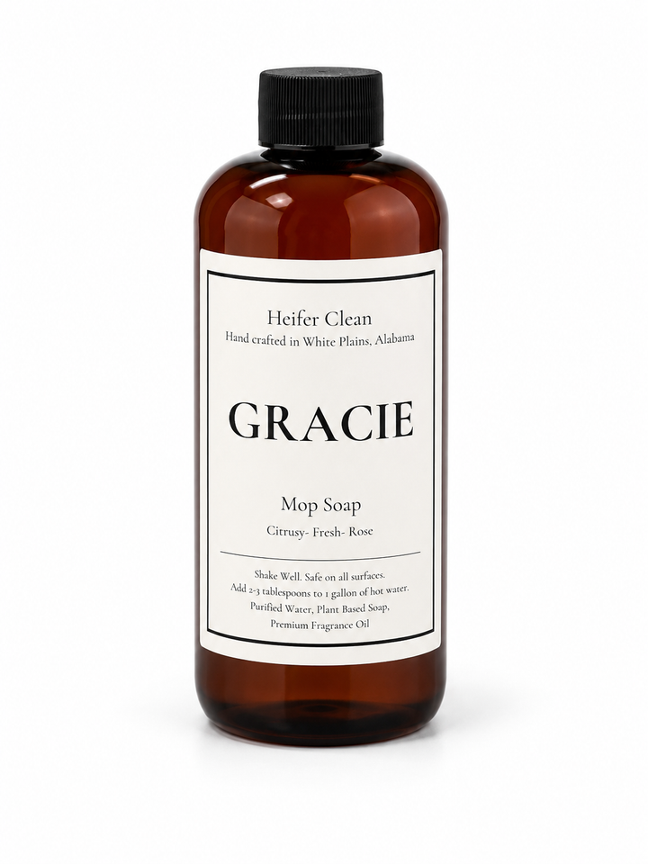 Heifer Clean Gracie concentrated mop soap with a fresh citrus and rose fragrance.
