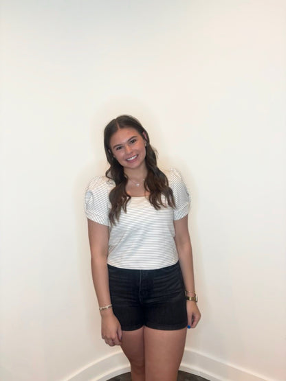 Classic Stripe Puff-Sleeve Tee