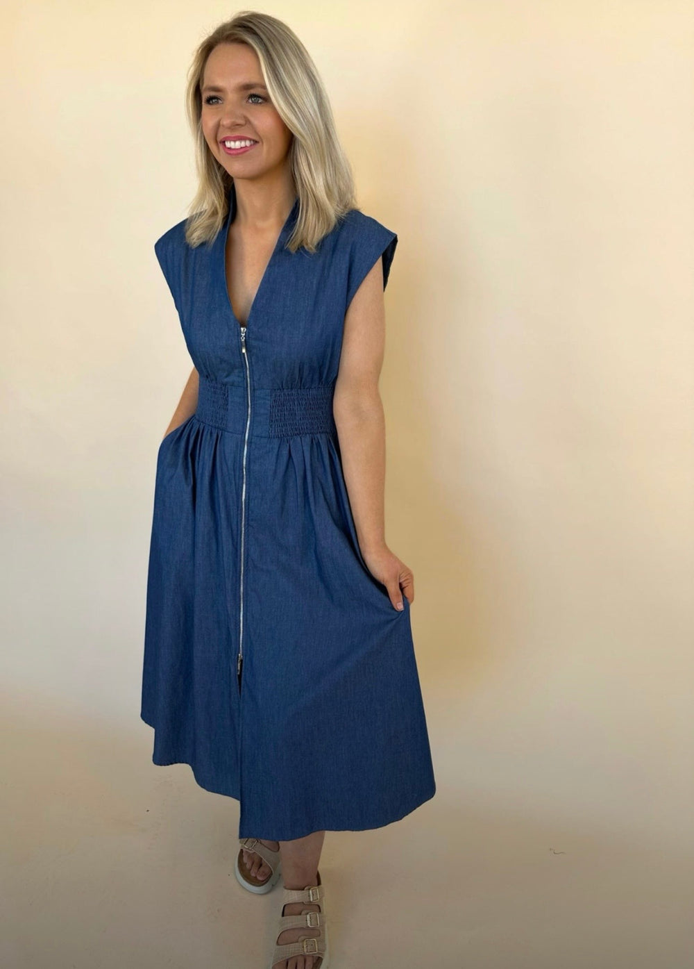 Hallie Sleeveless Denim Dress