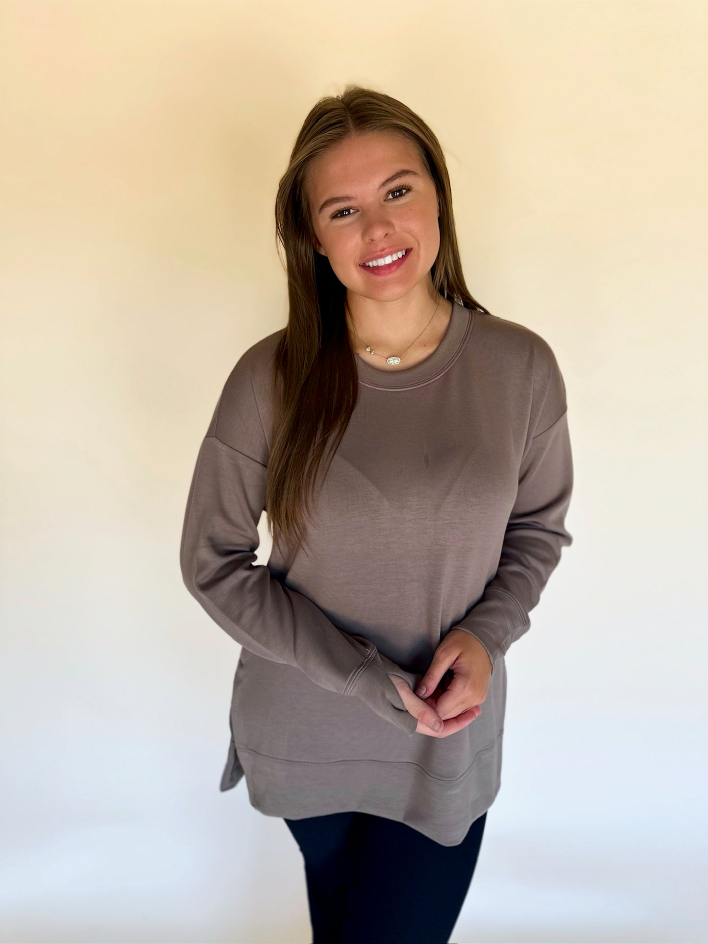 Modal Spandex High Low Crew Neck