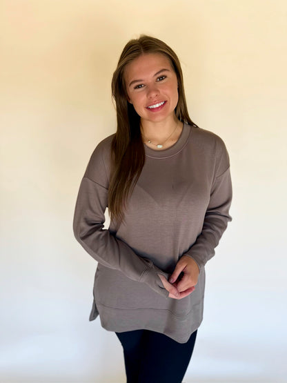 Modal Spandex High Low Crew Neck