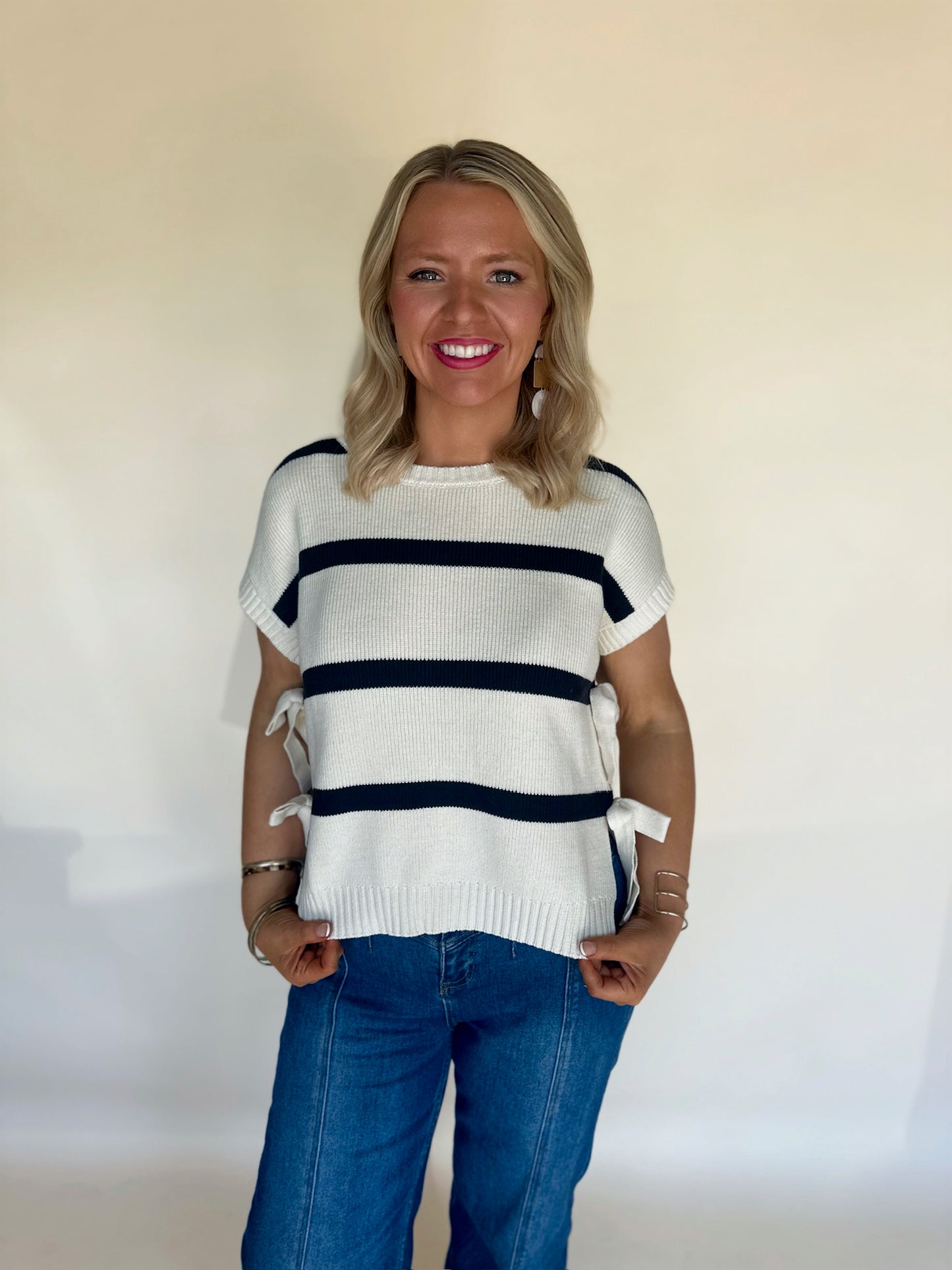 Xadie Striped Tie Sweater