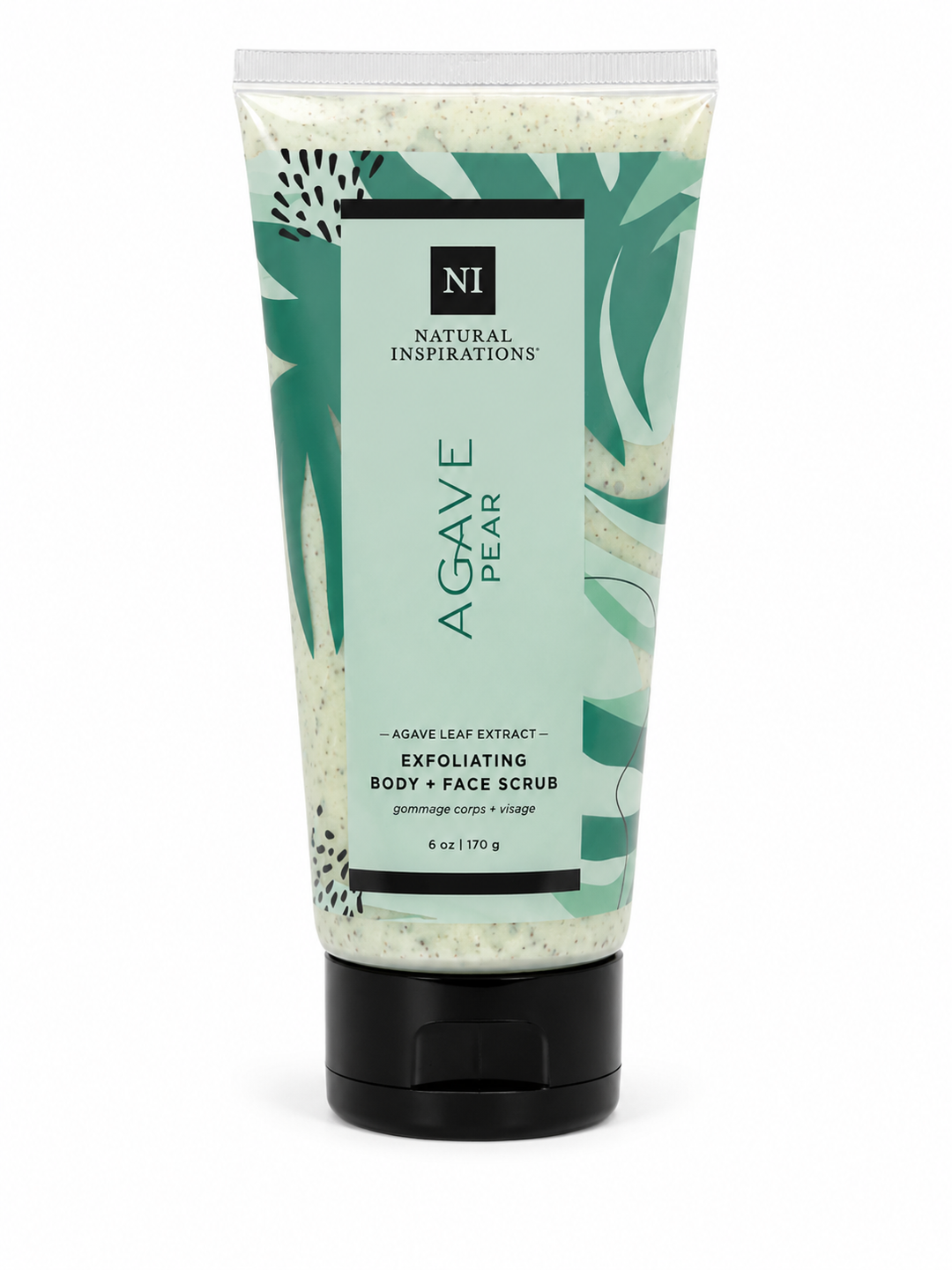 Natural Inspirations Agave Pear exfoliating body and face scrub with agave leaf extract and moisturizing botanical oils.