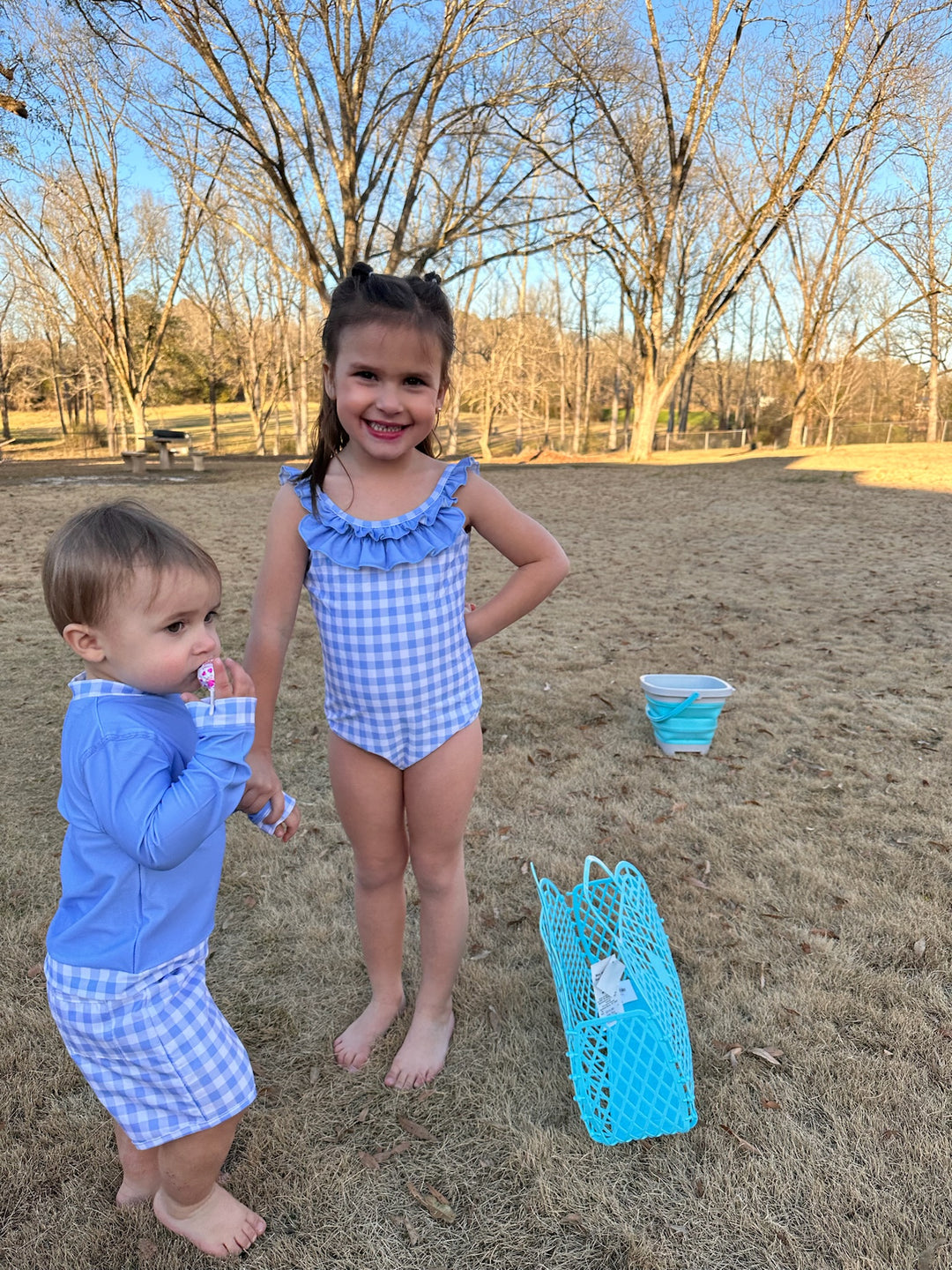 Blue Gingham Bow Back Swimsuit