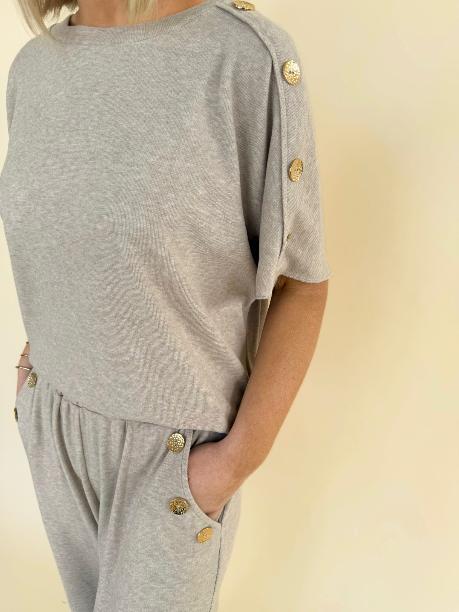The Helena Gold Button Knit Set