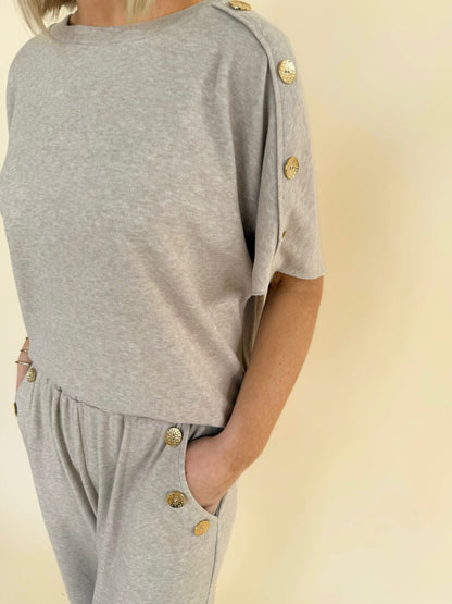 The Helena Gold Button Knit Set