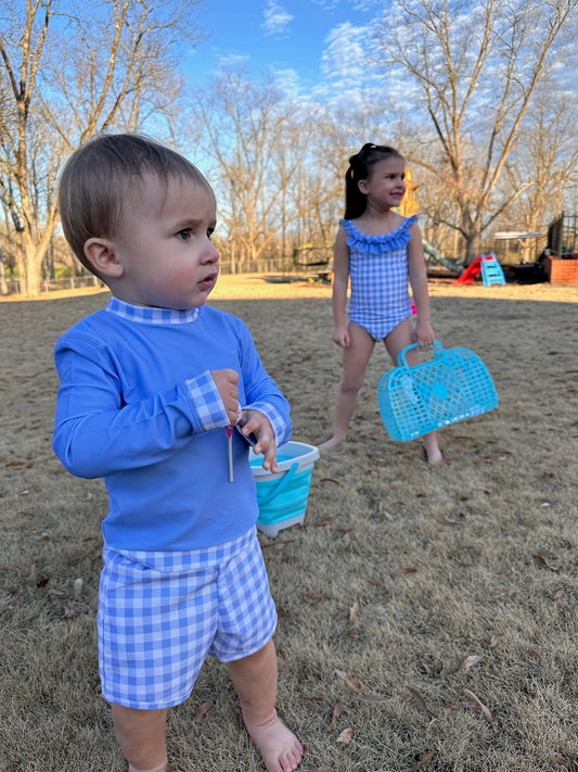 Blue Gingham - Swim Shorts