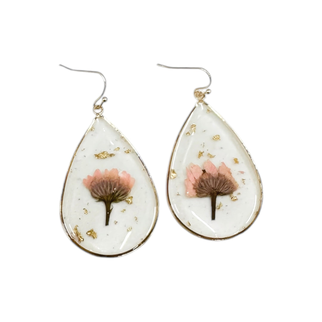 Pink Teardrop Pressed Flower Earrings