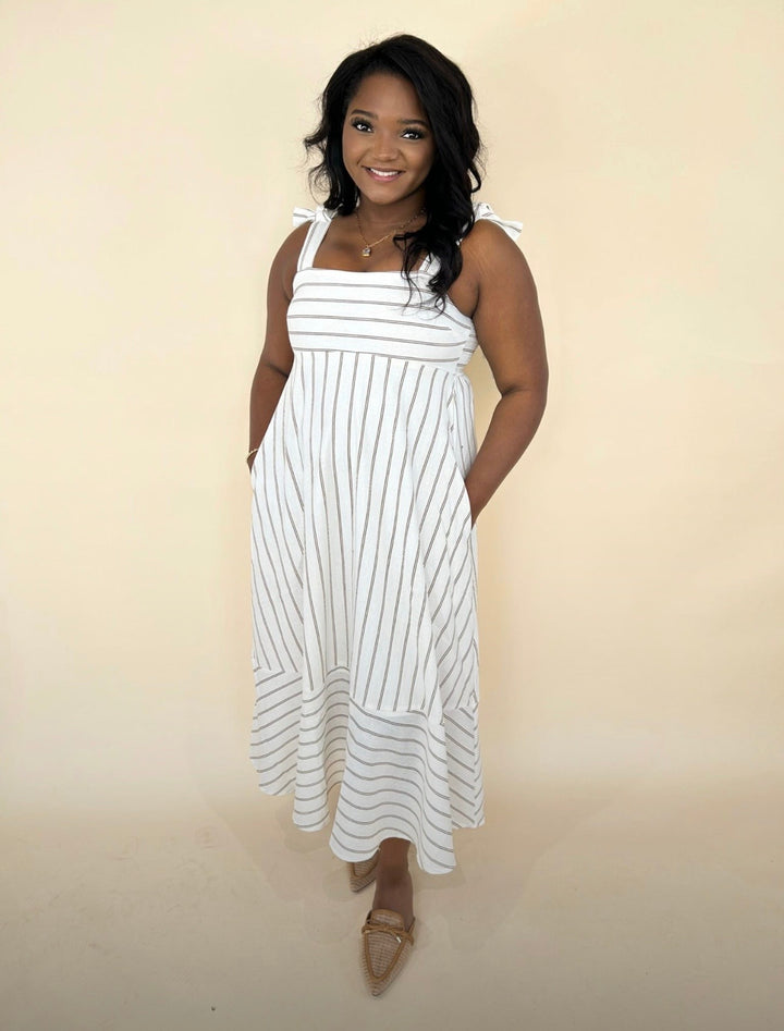 Dori Striped Tie Strap Midi Dress