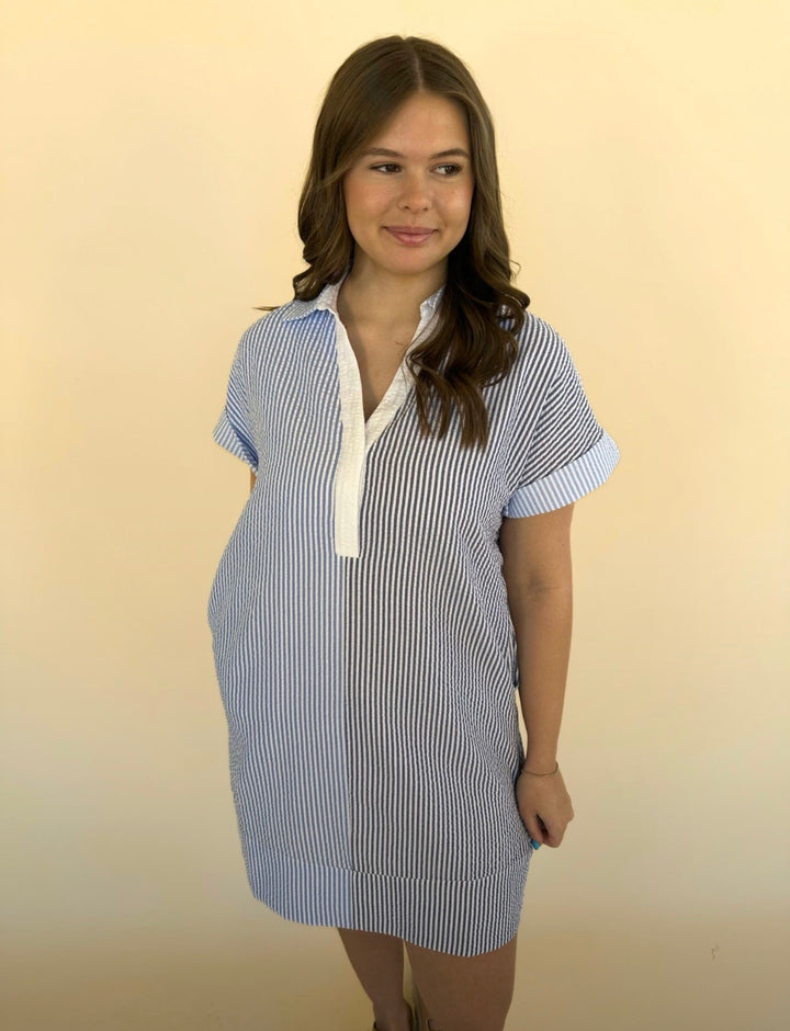 Estella Split Striped V-neck Dress