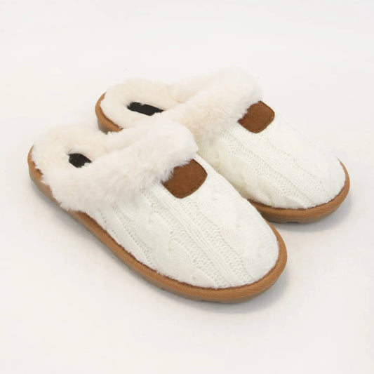 Cozy Cable Knit Fur-Lined Slippers