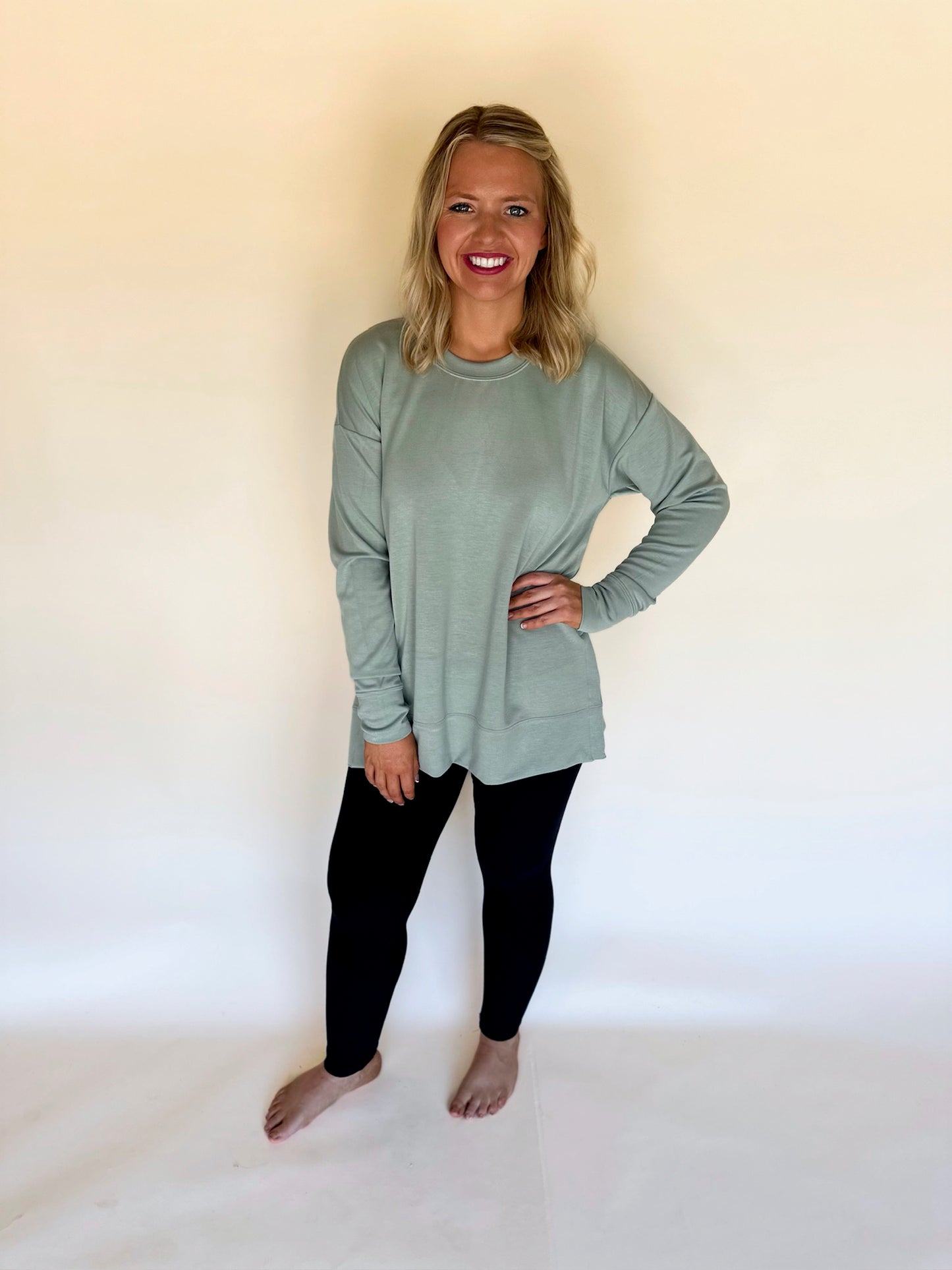 Modal Spandex High Low Crew Neck