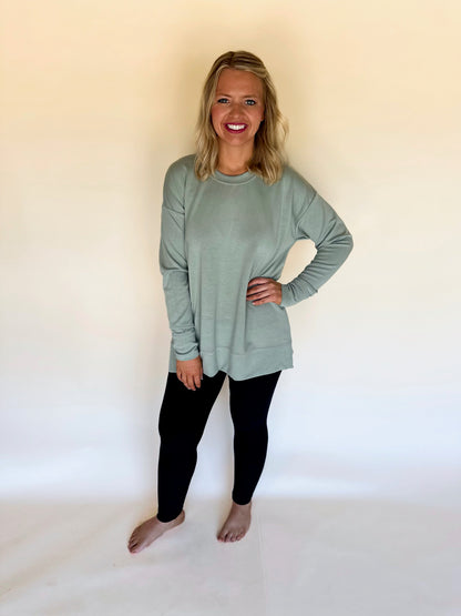 Modal Spandex High Low Crew Neck