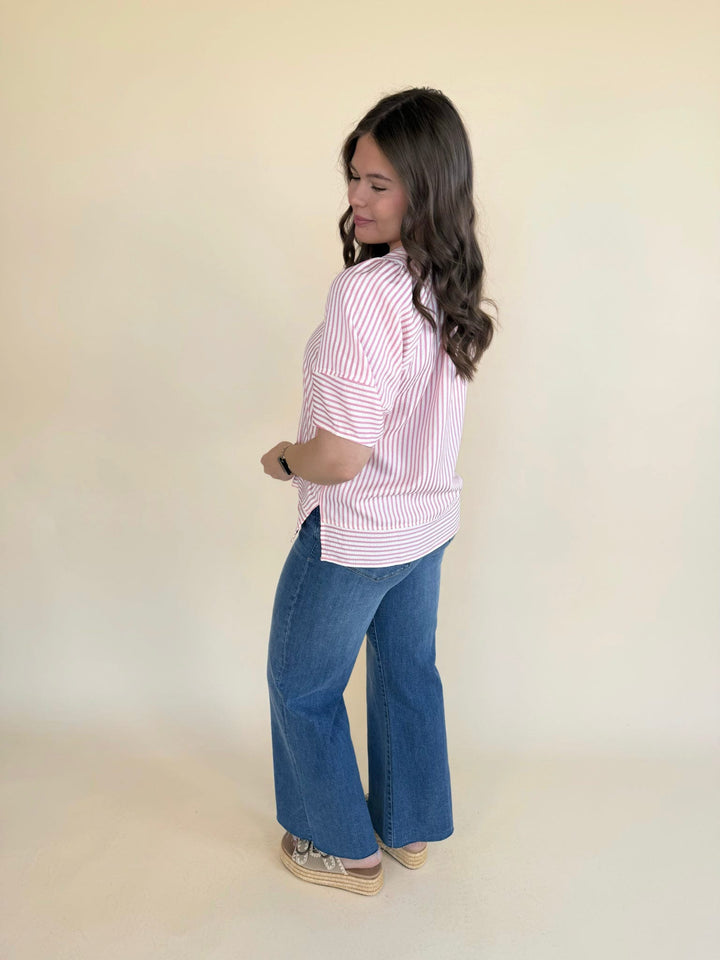 Zinnia Striped V-neckline Top
