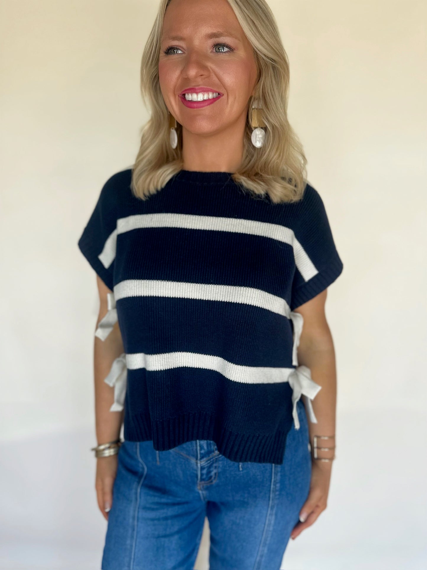 Xadie Striped Tie Sweater