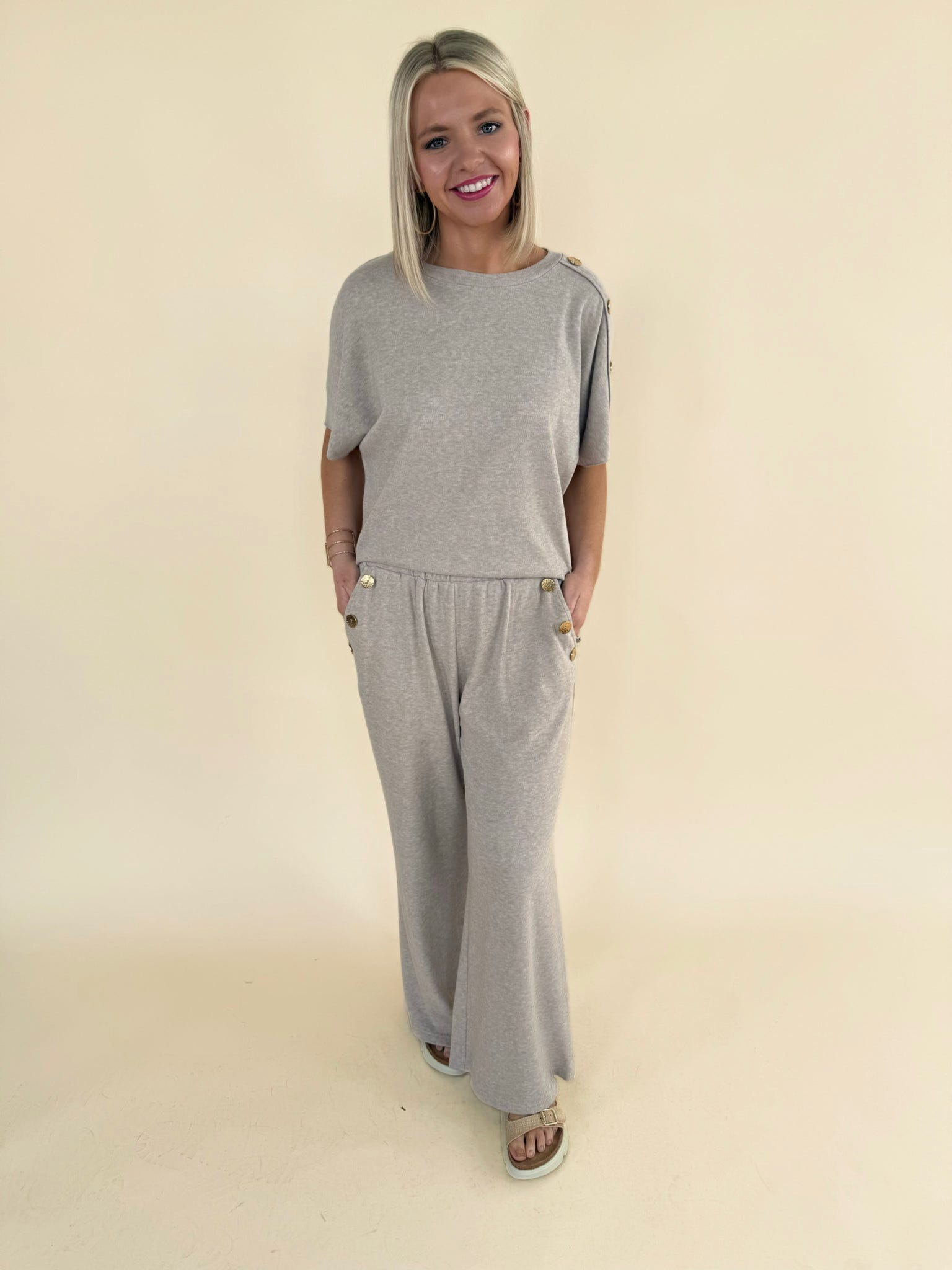 The Helena Gold Button Knit Set