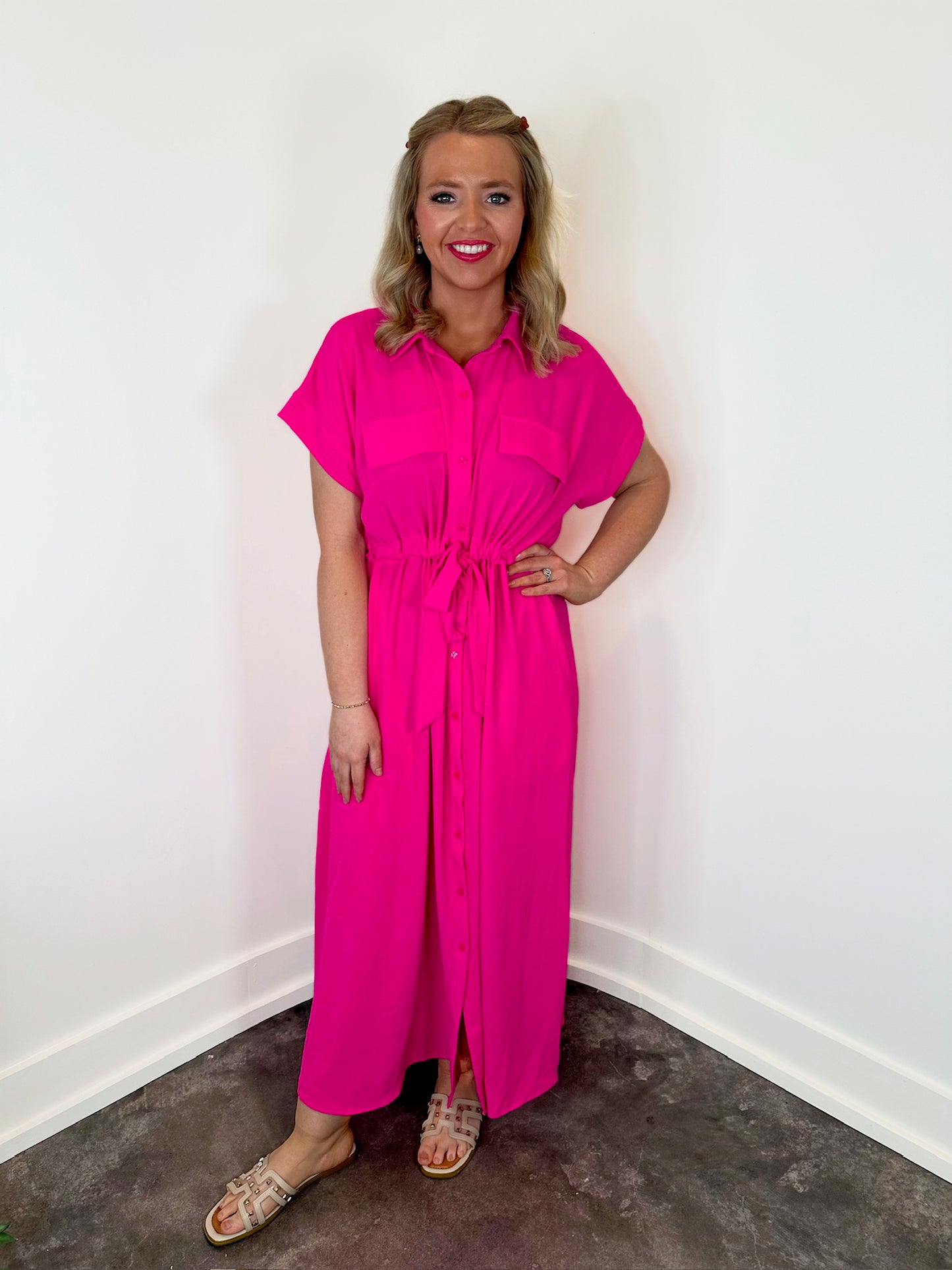 Gia Belted Pockets Maxi Dress