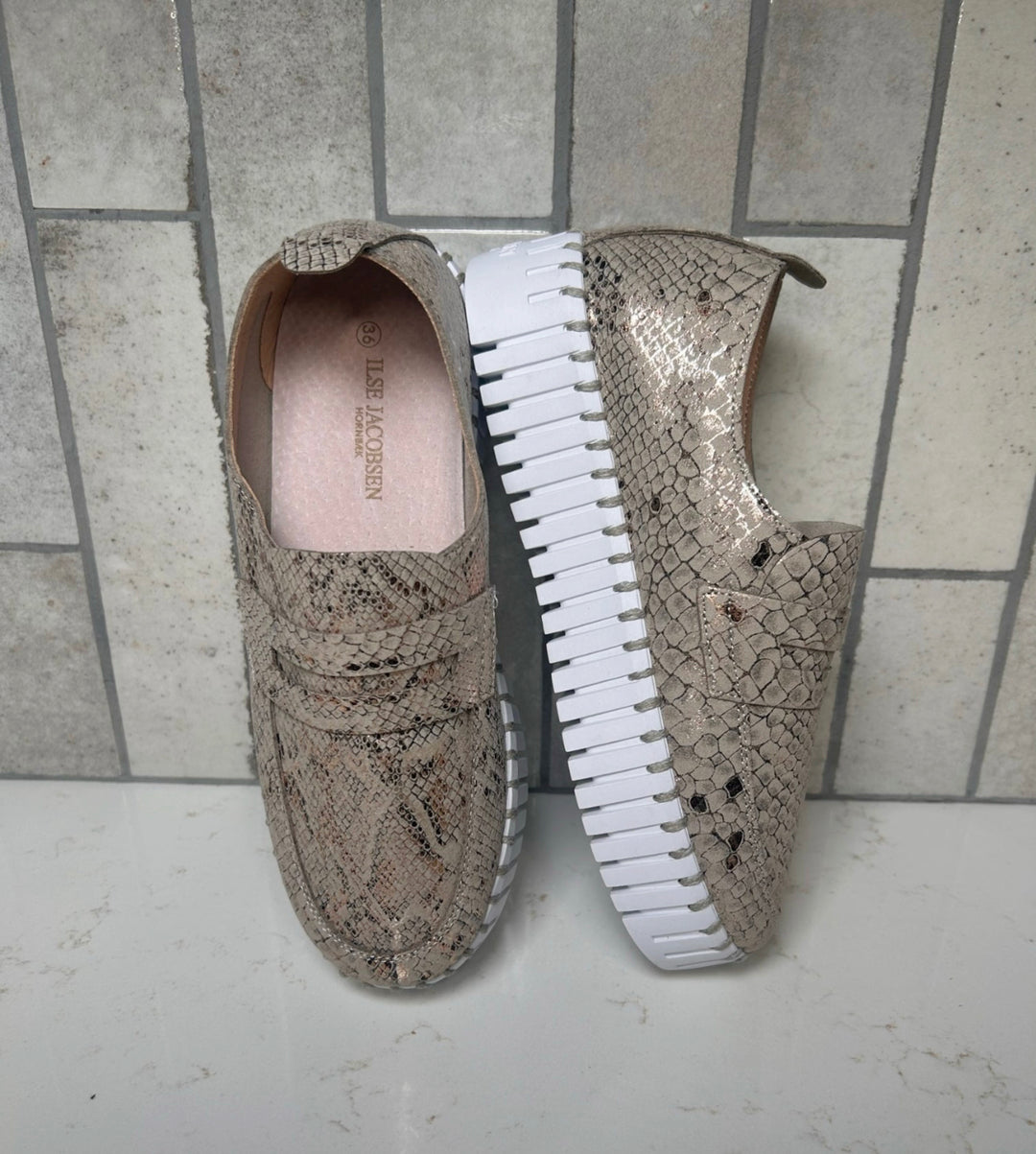 Ilse Jacobsen Metallic Snakeskin Slip-On Platform Sneaker