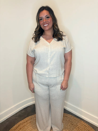 Rhea Dolman Collarless V-Neck Linen Set