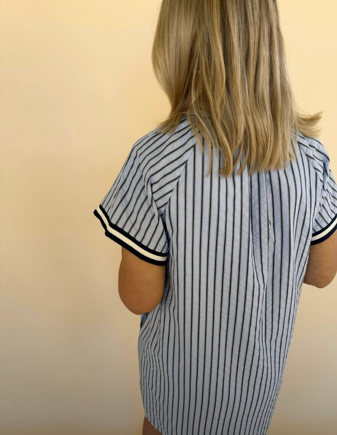 Thea Stripes Textured V-Neck Dress