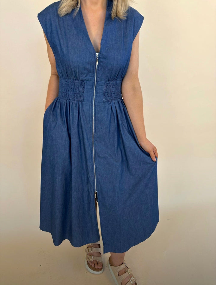 Hallie Sleeveless Denim Dress