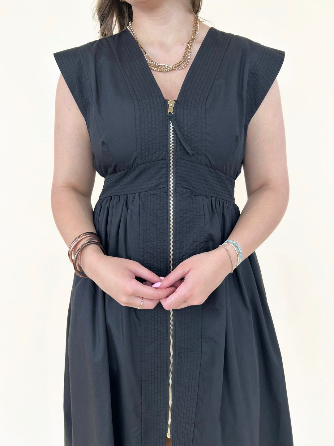 Thalia V-neck Zip-Front Midi Dress