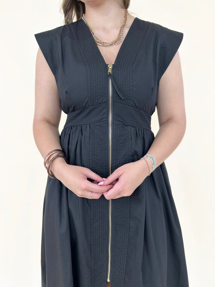 Thalia V-neck Zip-Front Midi Dress