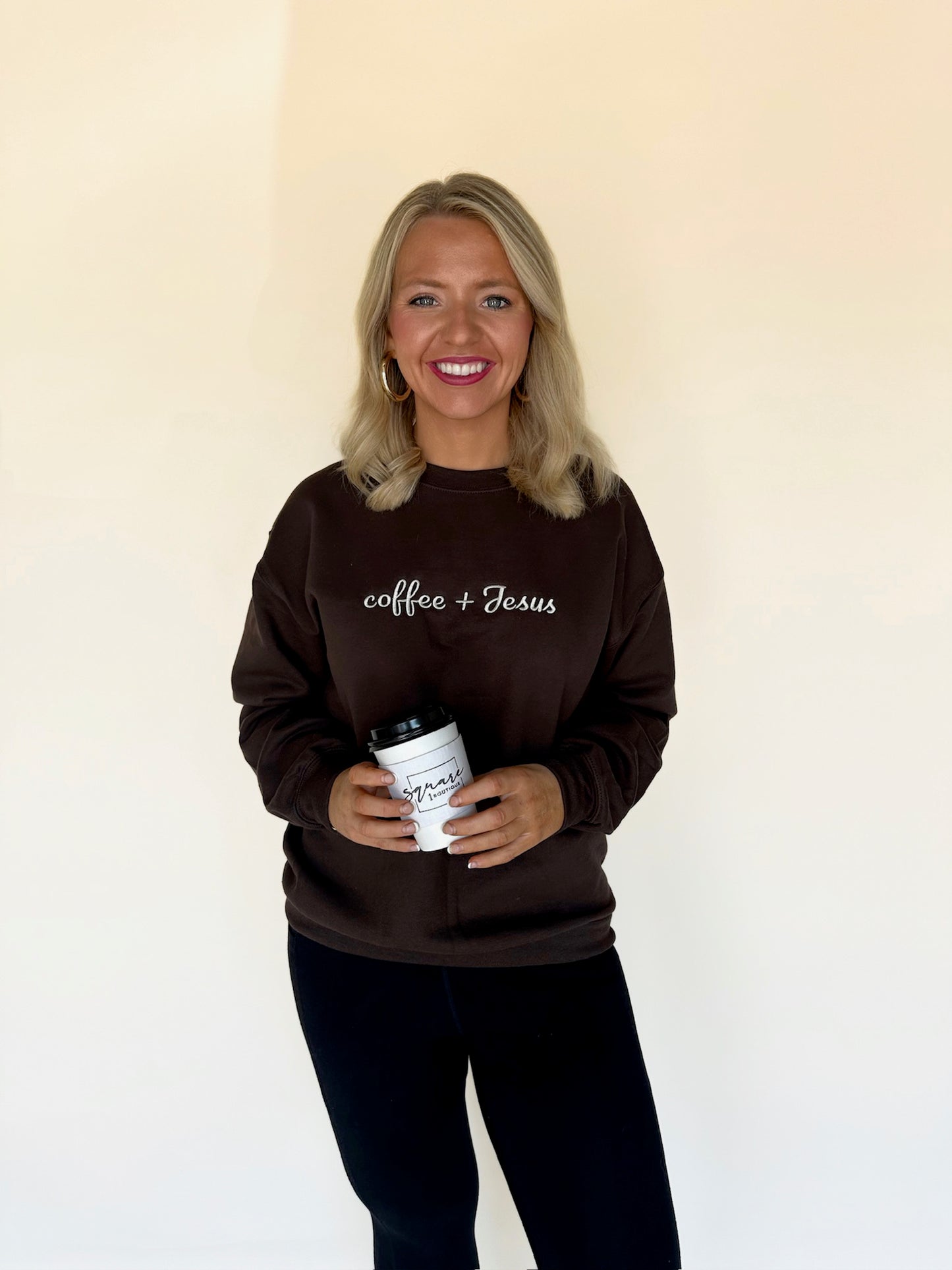 Coffee + Jesus Embroidery Sweatshirt