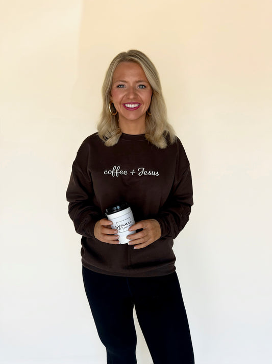 Coffee + Jesus Embroidery Sweatshirt