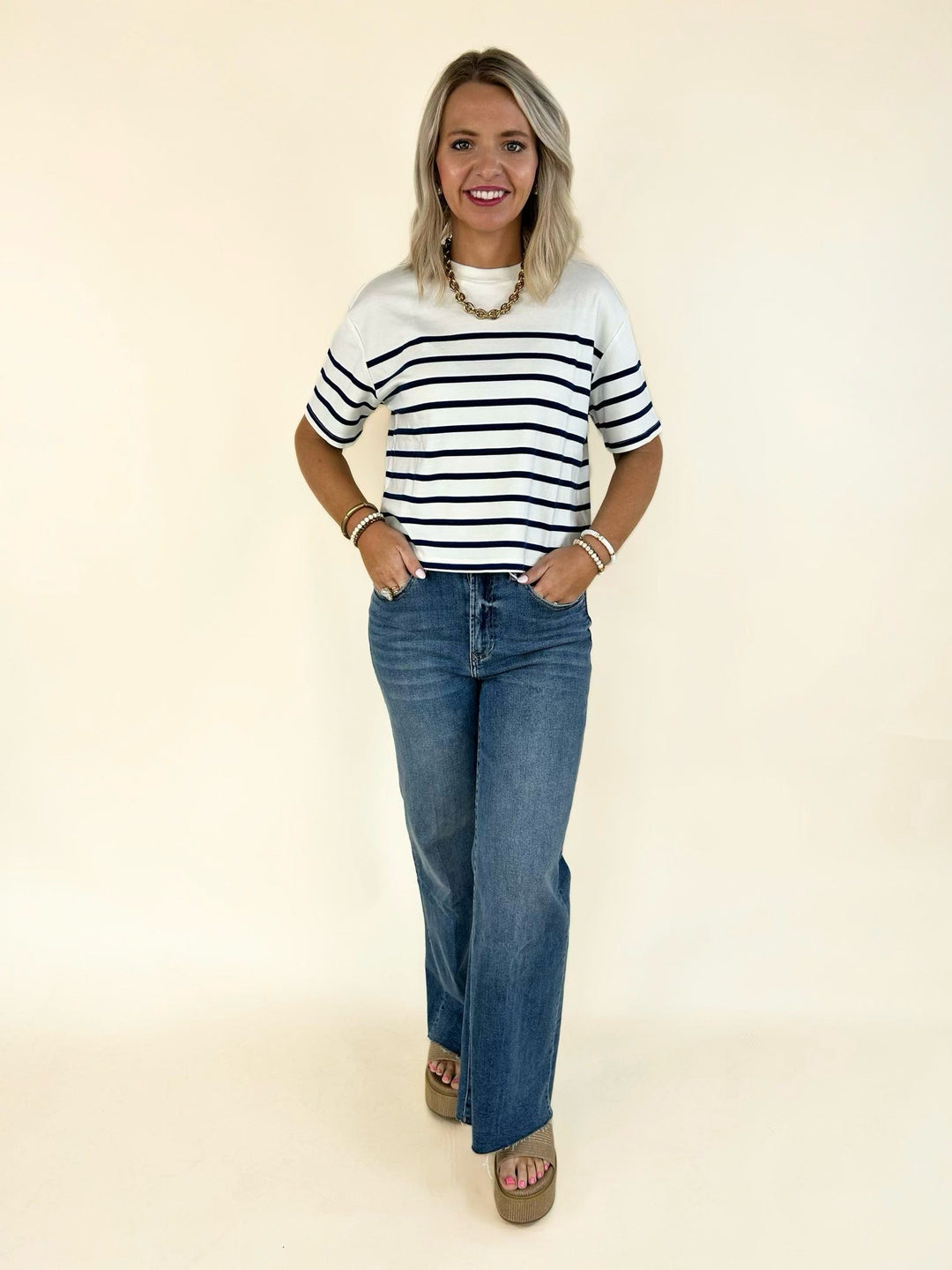 Maddox Top Cream Navy Stripe