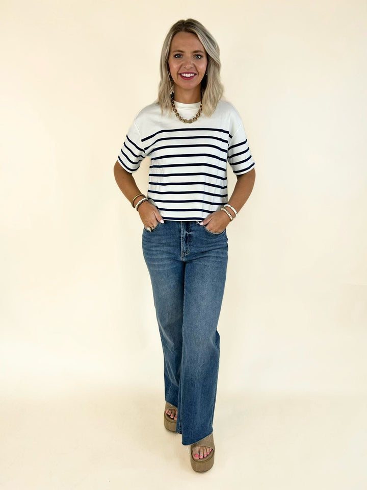 Maddox Top Cream Navy Stripe