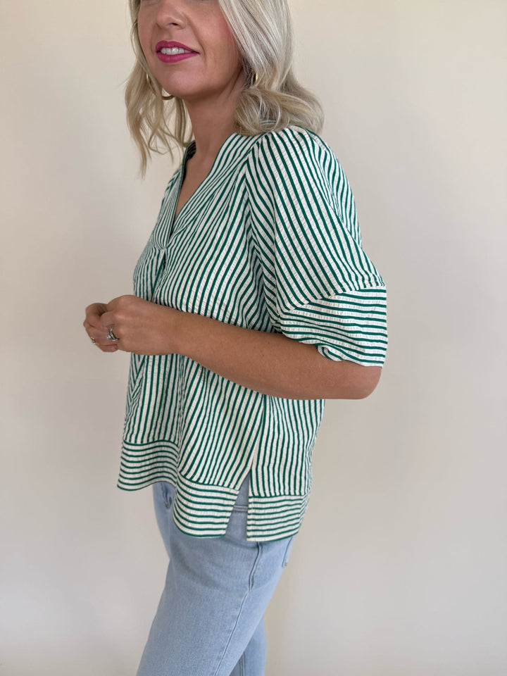 Zinnia Striped V-neckline Top