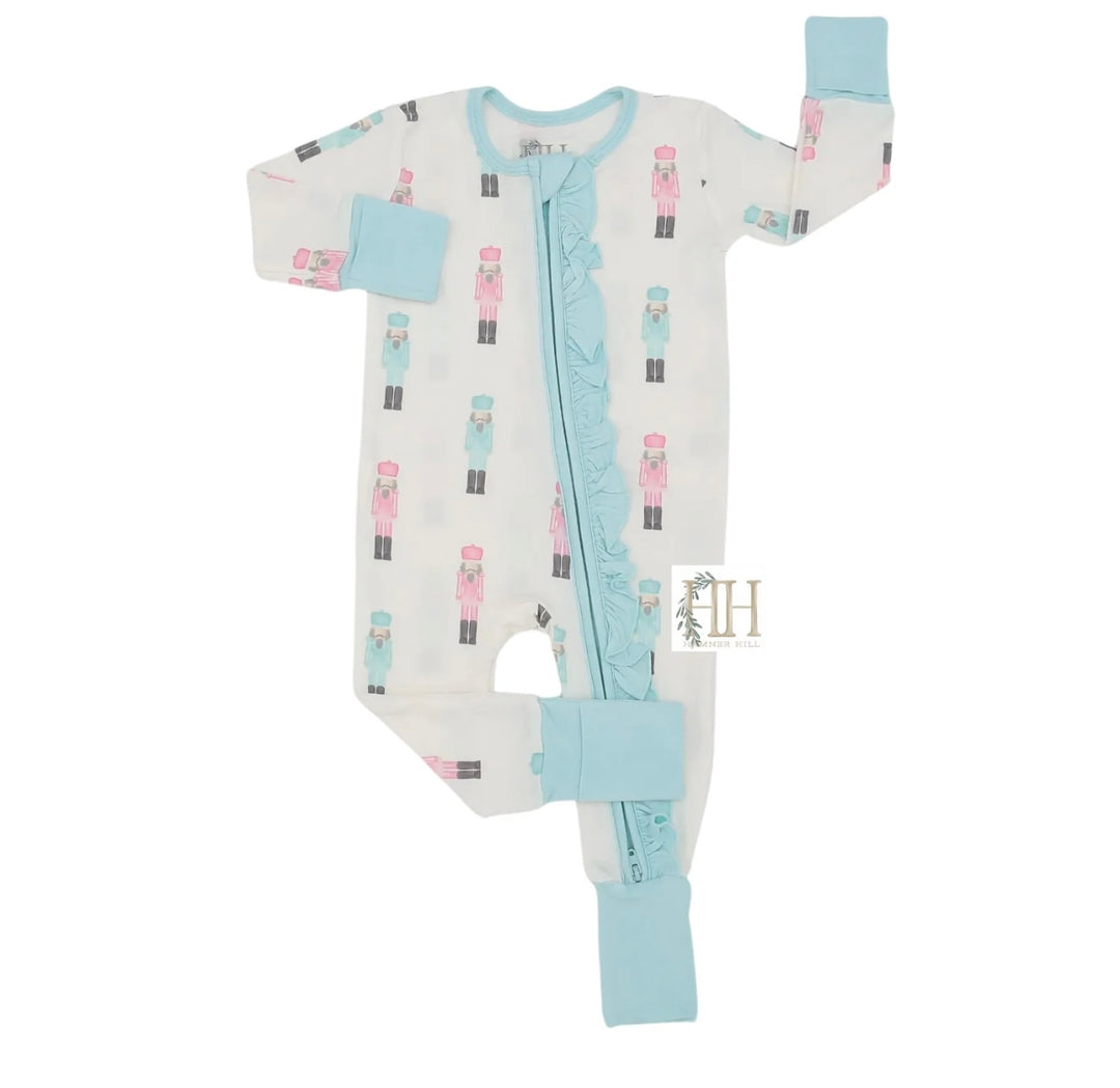 Pink &amp; Teal Nutcracker Double Zipper Romper