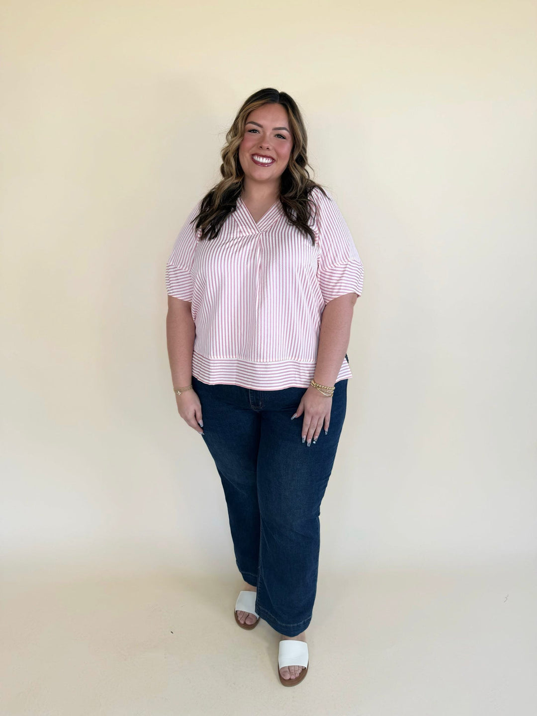 Zinnia Striped V-neckline Top