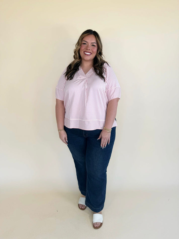 Zinnia Striped V-neckline Top