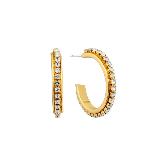 Thin Hoop 1" Rhinestone Earrings