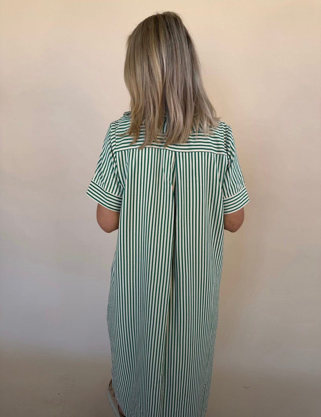 Raina Split Neck Striped Midi Dress