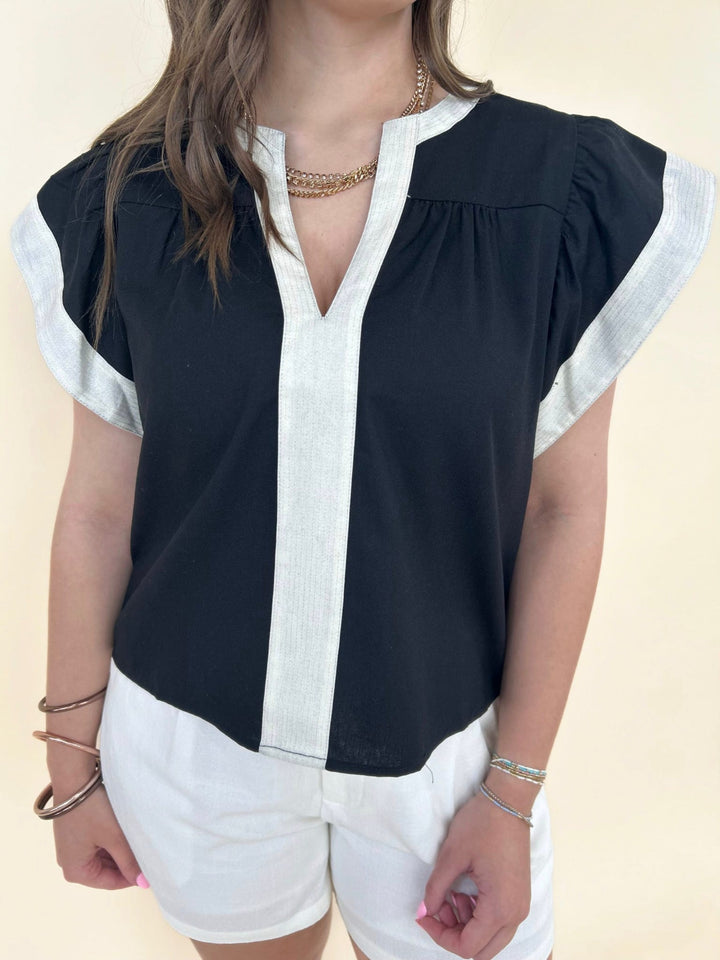 Selah Flutter Sleeve V-neck Top