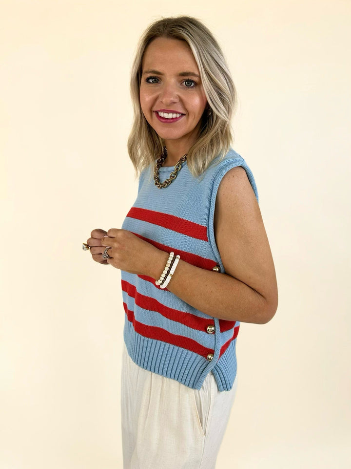 Harbor Stripe Button Detail Sweater Tank
