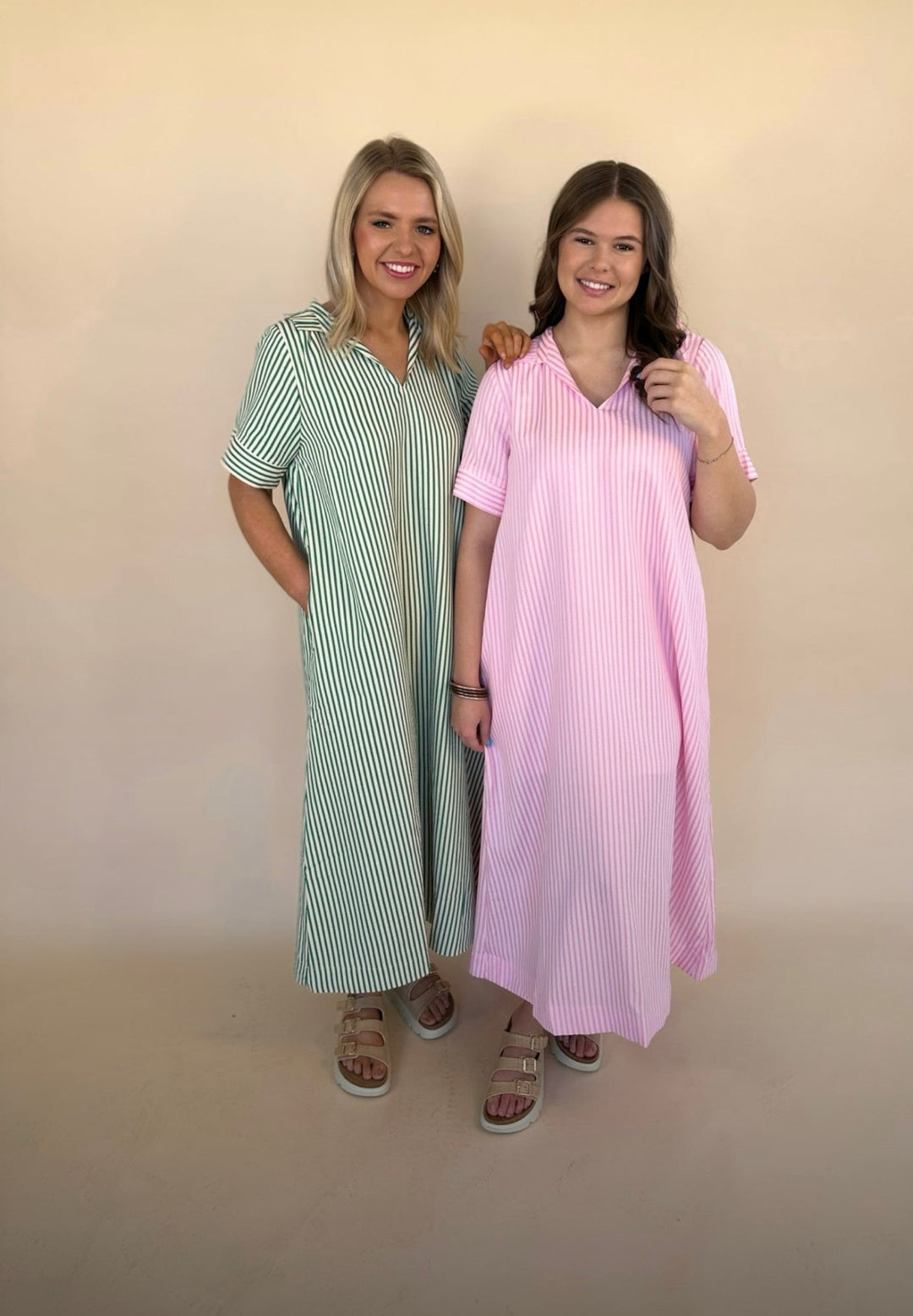 Raina Split Neck Striped Midi Dress