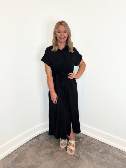 Gia Belted Pockets Maxi Dress