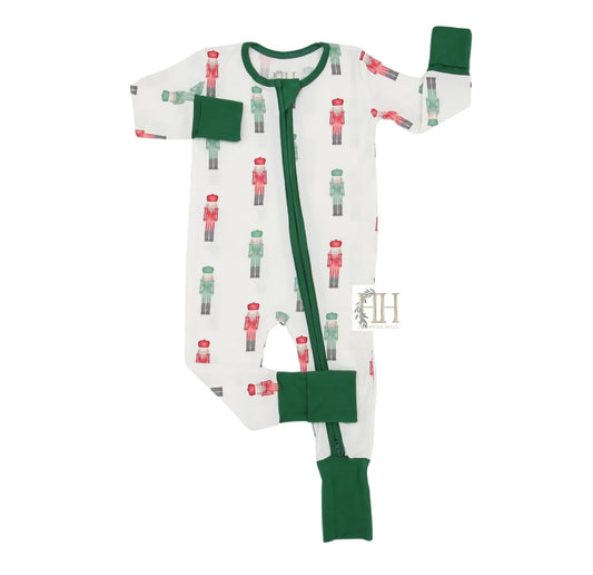 Red & Green Nutcracker Double Zipper Romper