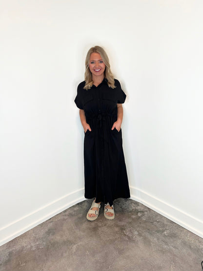 Gia Belted Pockets Maxi Dress