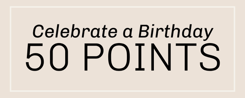 Text celebrating a birthday with '50 Points' on a beige background | Square 1 Boutique | Brent, AL