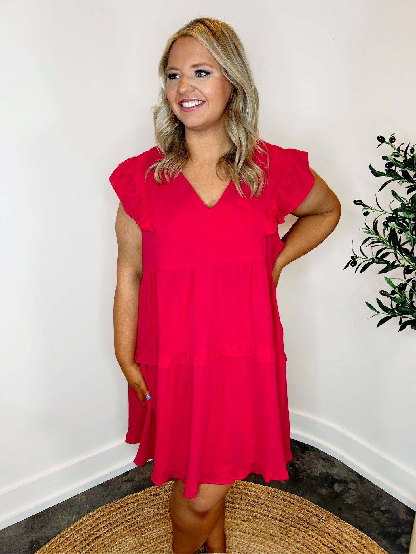 Ruffle Tiered With Flutter Sleeves Dress
